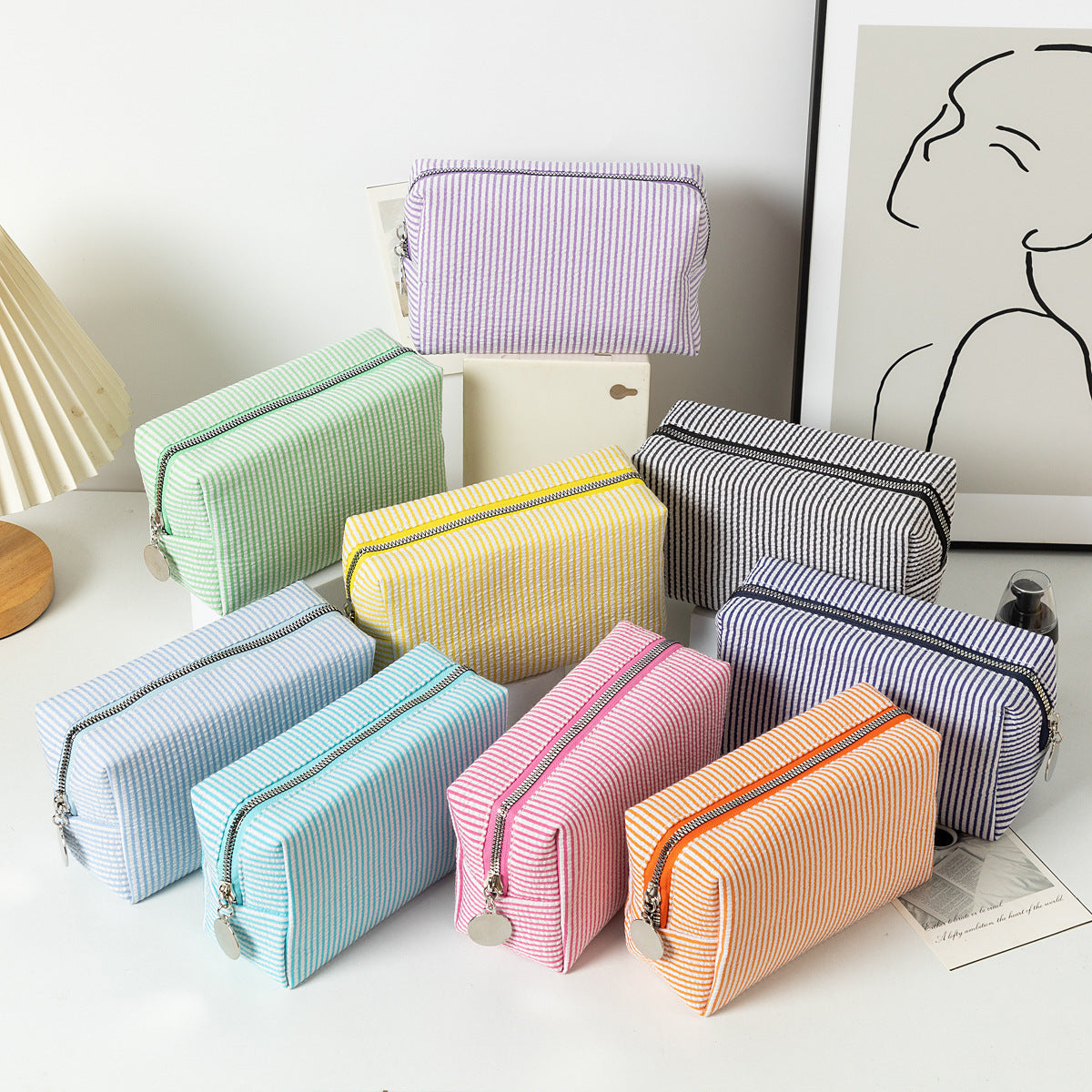 Capacity Wash Embroidered Stripes Travel Cosmetics Buggy Bag
