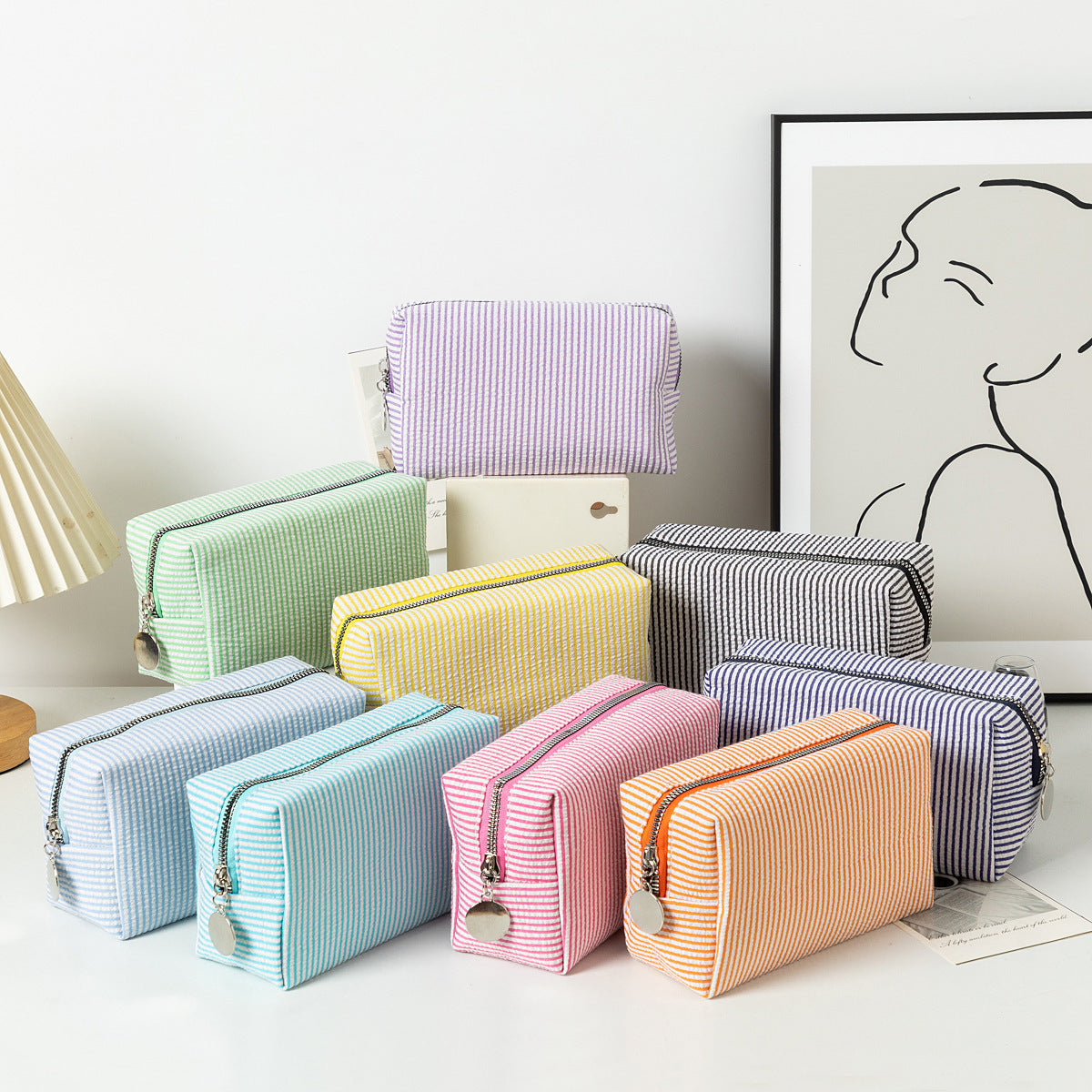 Capacity Wash Embroidered Stripes Travel Cosmetics Buggy Bag