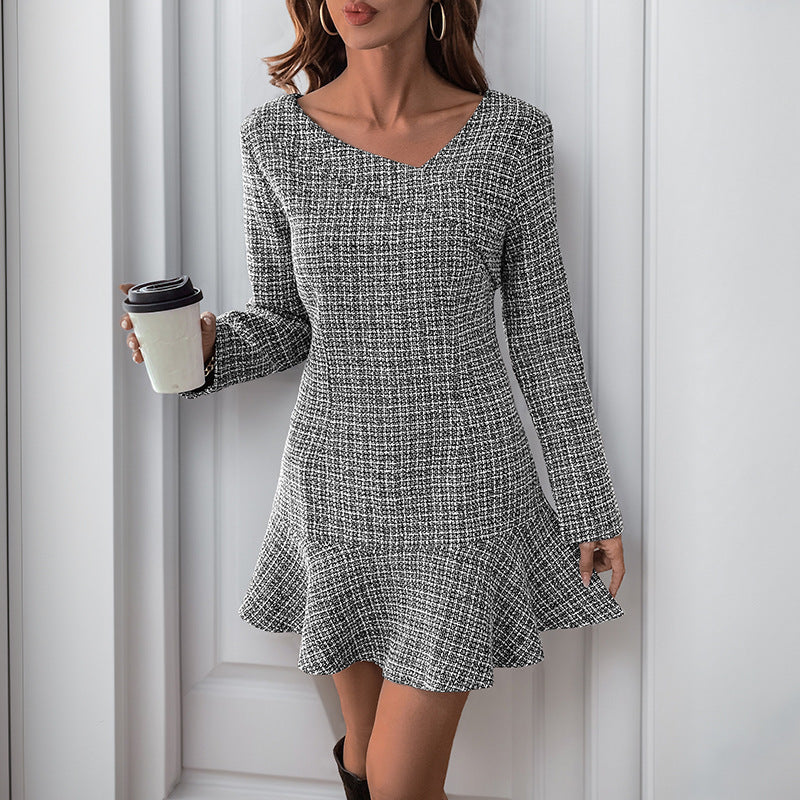 Orlisse - Robe en Tweed à Carreaux avec Volants - Molinse