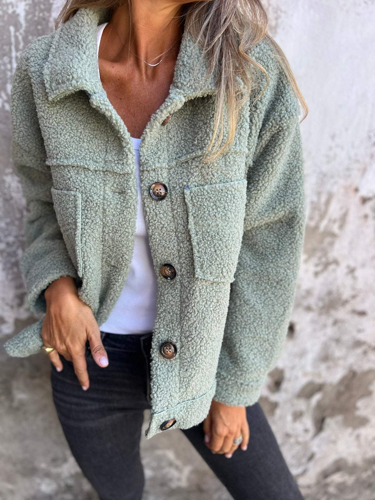 Veste en Tissu Sherpa avec Clo à Revers - Molinse