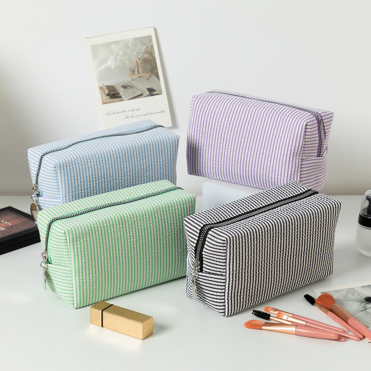 Capacity Wash Embroidered Stripes Travel Cosmetics Buggy Bag