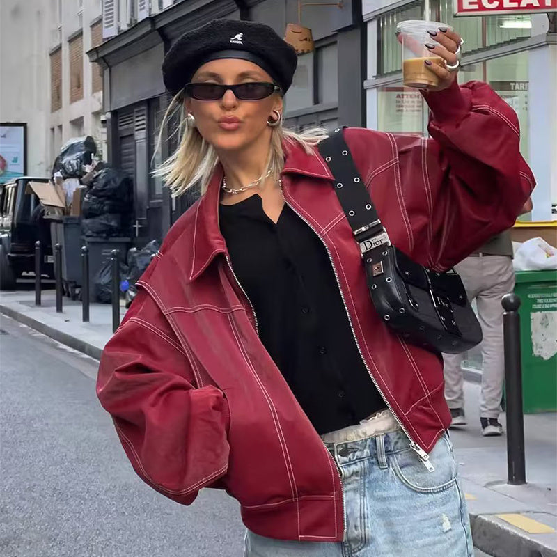 Veste en cuir  à manches longues . - Molinse