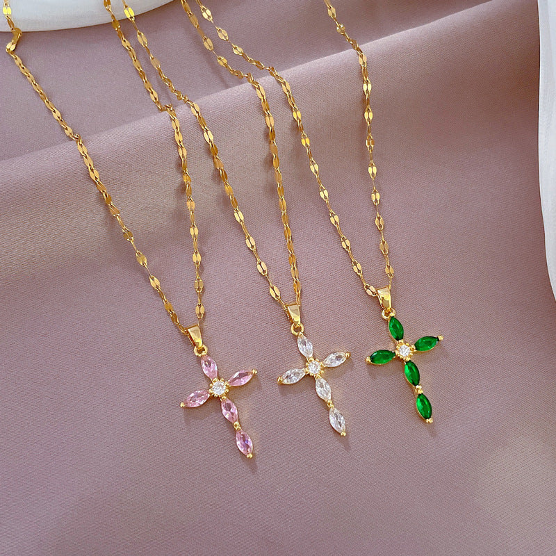 Collier Croix Tempérament Serti de Pierres - Molinse