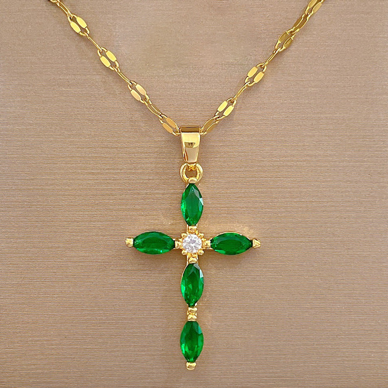 Collier Croix Tempérament Serti de Pierres - Molinse