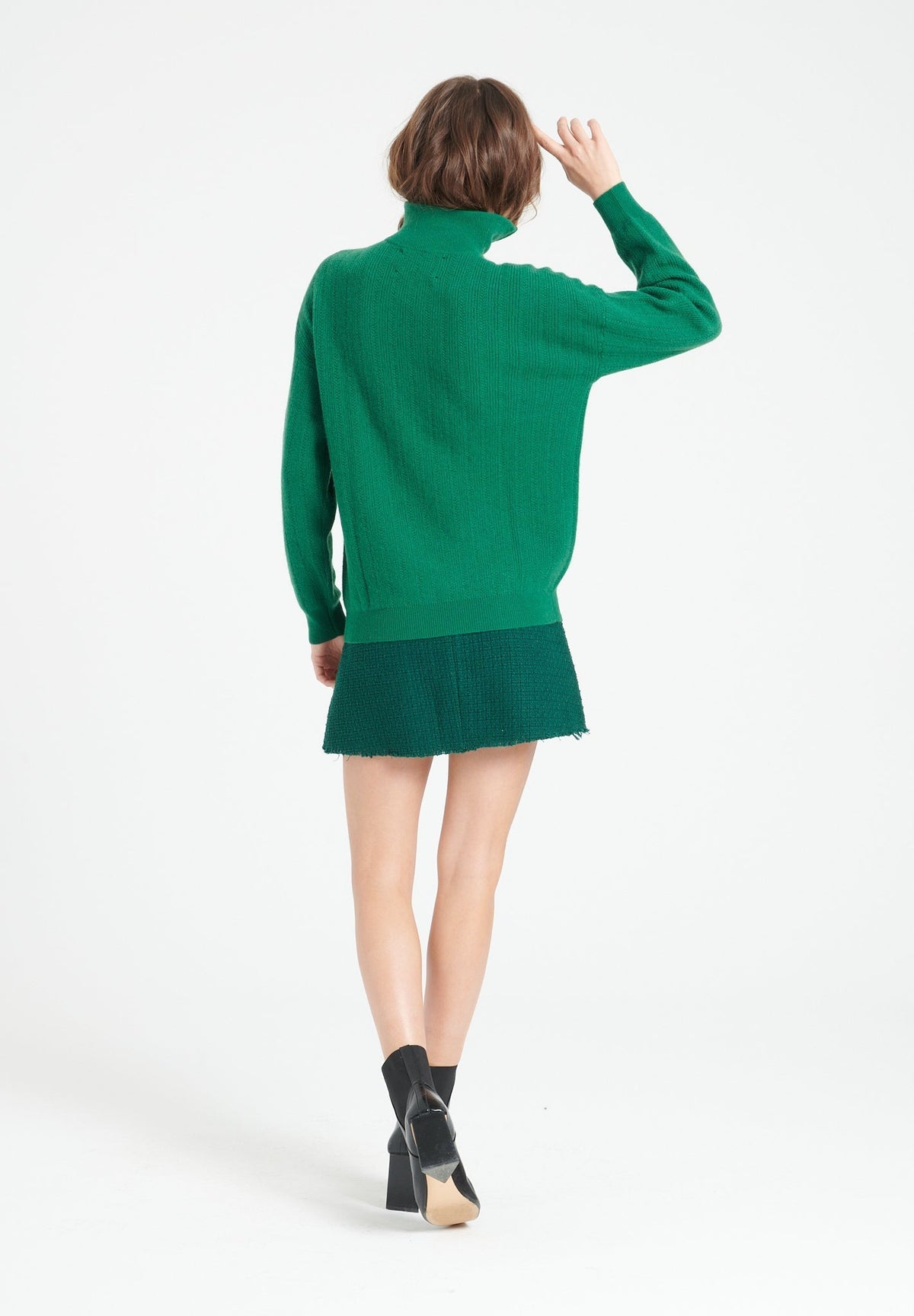 Pull col cheminé cachemire vert émeraude femme - LILLY 28-4