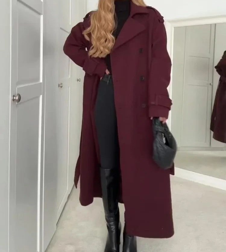 Manteau Long en Laine à Double Boutonnage - Molinse
