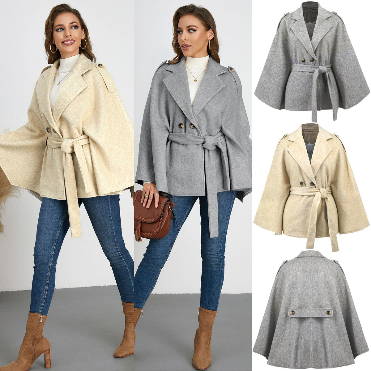 Manteau Bandage à manches chauve-souris et col en laine.