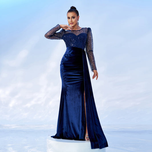 Robe de soirée en velours bleu - Molinse