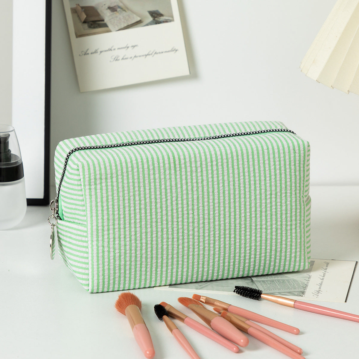 Capacity Wash Embroidered Stripes Travel Cosmetics Buggy Bag
