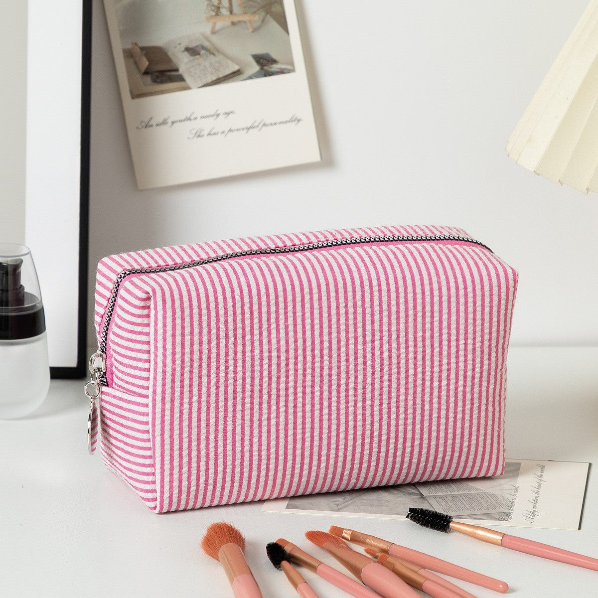 Capacity Wash Embroidered Stripes Travel Cosmetics Buggy Bag