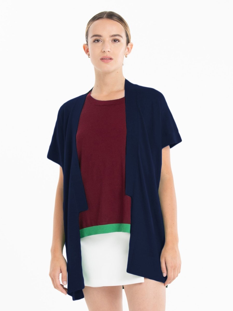 Gilet à manches courtes ultrafin cachemire et laine bleu marine femme - KELLY 5