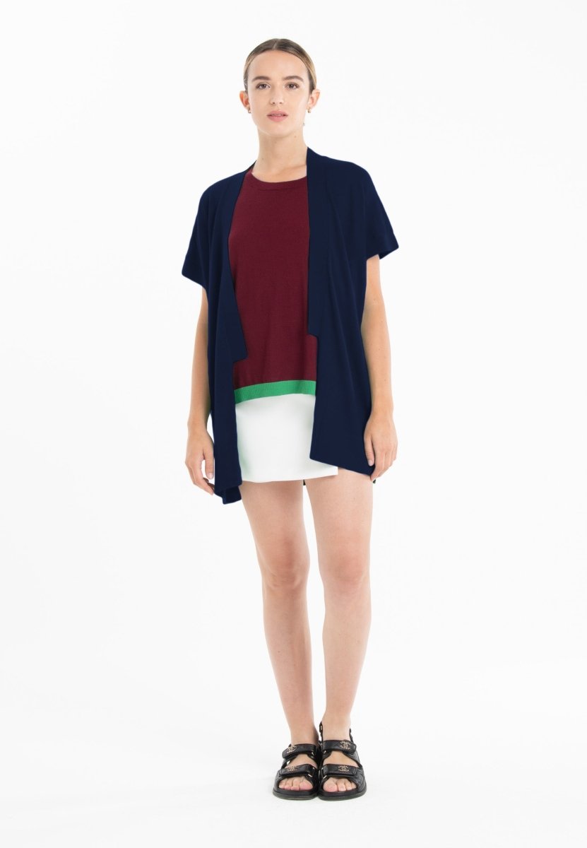 Gilet à manches courtes ultrafin cachemire et laine bleu marine femme - KELLY 5