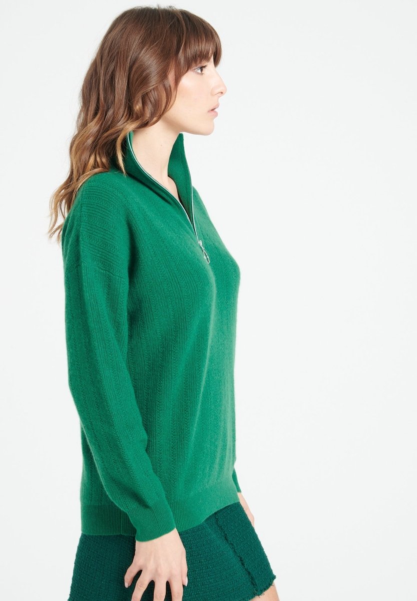 Pull col cheminé cachemire vert émeraude femme - LILLY 28-2