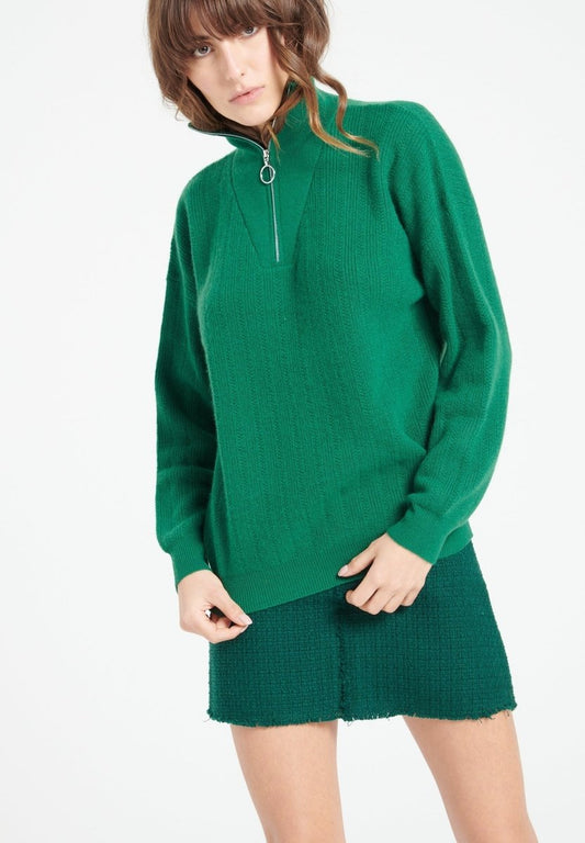 Pull col cheminé cachemire vert émeraude femme - LILLY 28-0