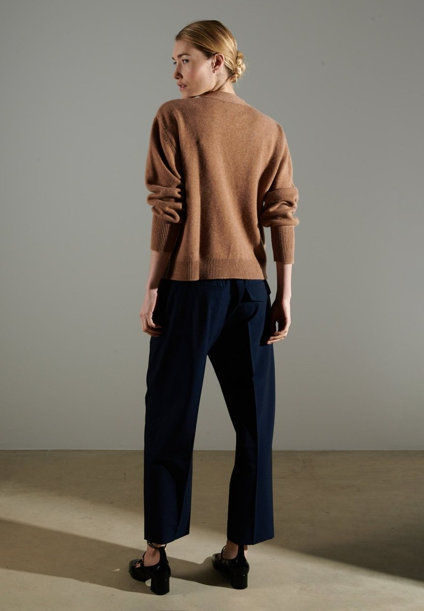 Cardigan col V cachemire 4 fils camel femme - NAMI 1-2