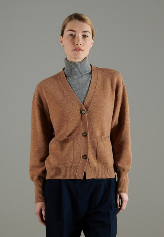 Cardigan col V cachemire 4 fils camel femme - NAMI 1-0