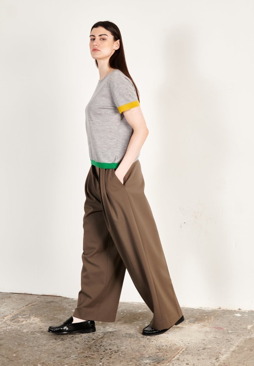 T-shirt col rond tricolore ultrafin cachemire et laine gris/jaune/vert femme - KELLY 8
